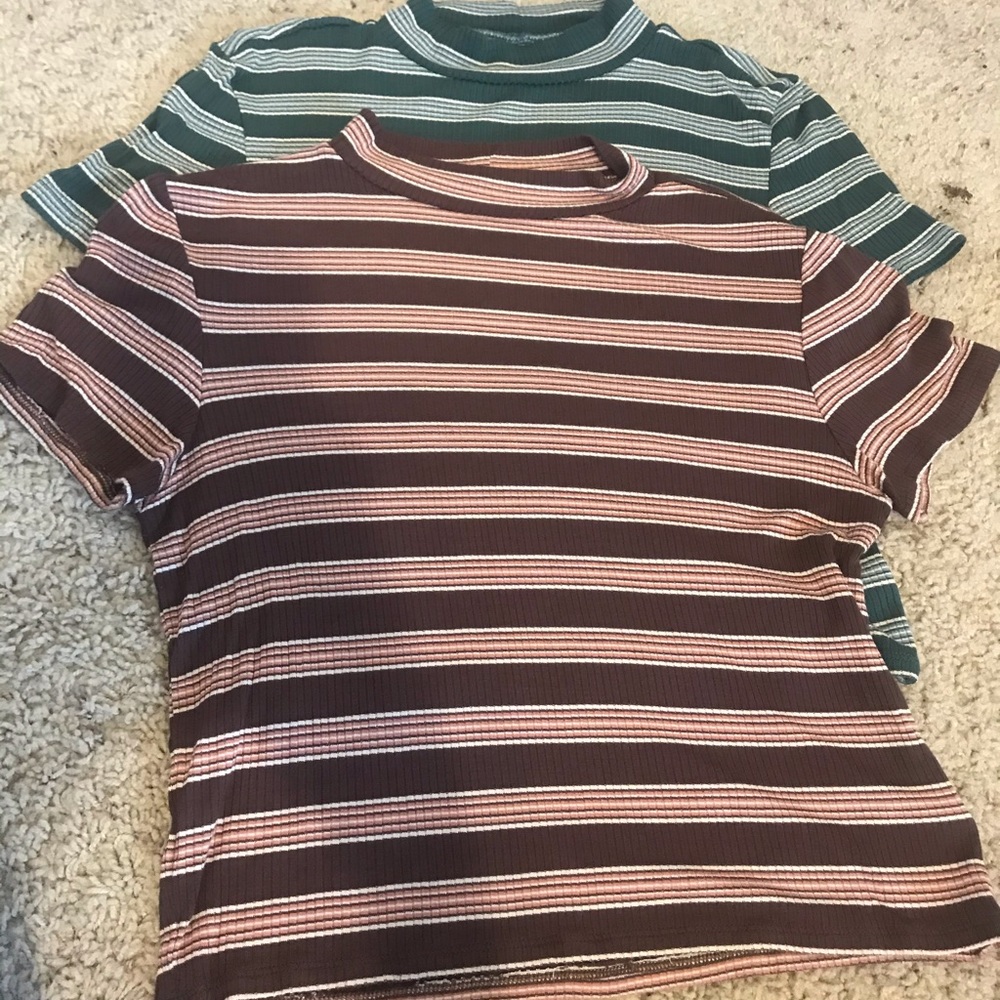 two cropped ribbed mock neck tees from AE